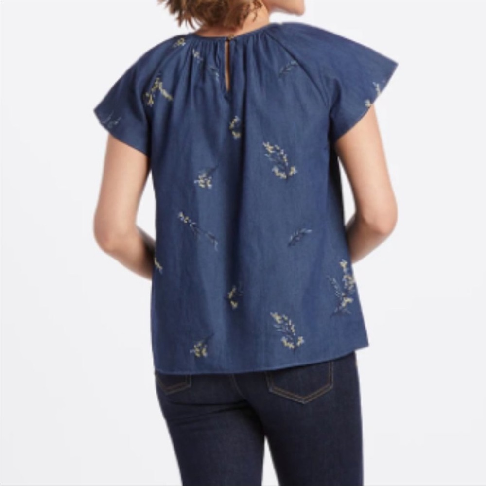 Draper James Denim Embroidered Floral chambray blouse top